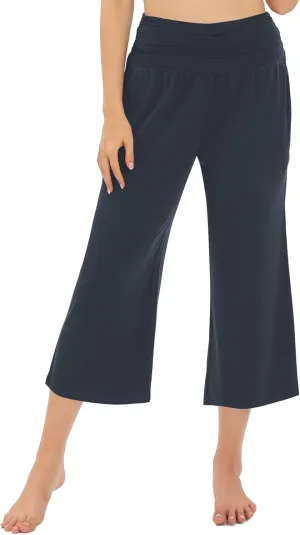 Urban CoCo Women's Comfy Yoga Capri Pants Casual Wide Leg Sweatpants High Waist Stretch Cropped Pants
