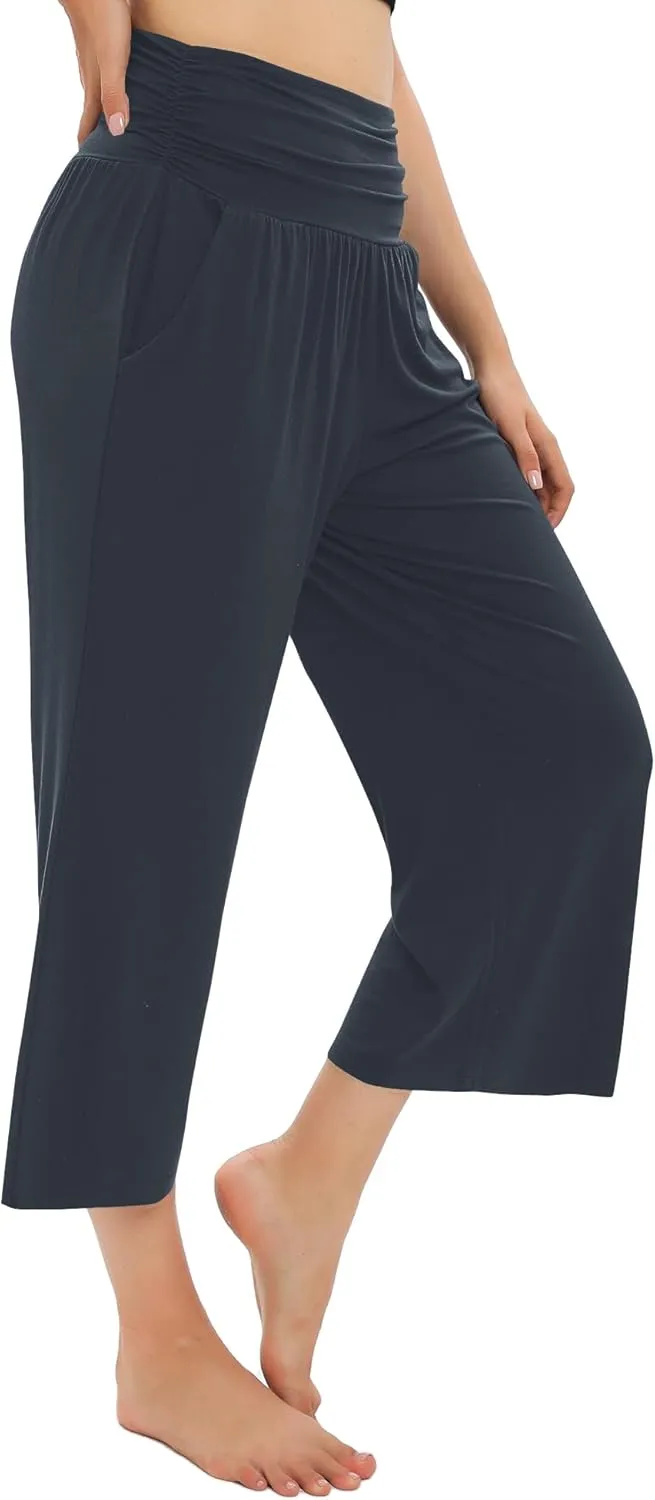 Urban CoCo Women's Comfy Yoga Capri Pants Casual Wide Leg Sweatpants High Waist Stretch Cropped Pants