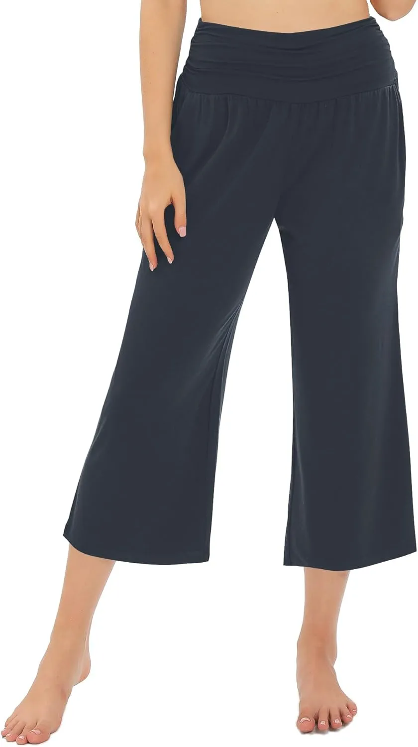 Urban CoCo Women's Comfy Yoga Capri Pants Casual Wide Leg Sweatpants High Waist Stretch Cropped Pants