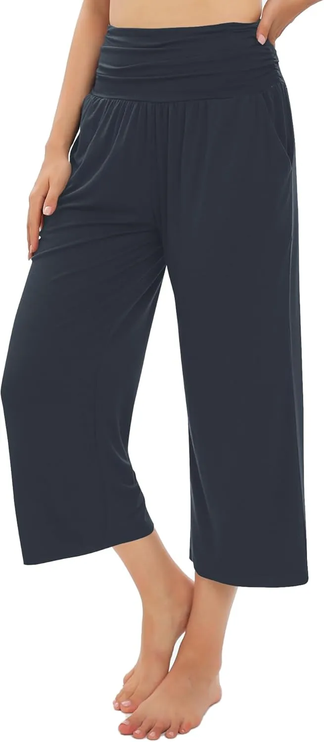 Urban CoCo Women's Comfy Yoga Capri Pants Casual Wide Leg Sweatpants High Waist Stretch Cropped Pants