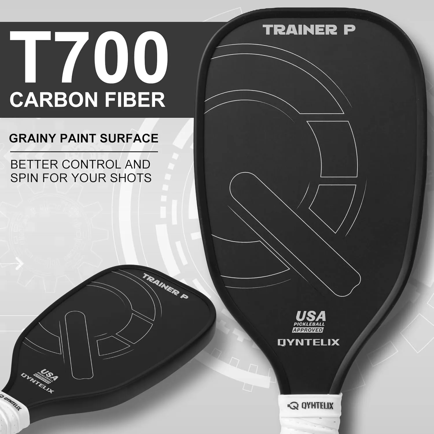 USAPA Approved Pickleball Trainer - Carbon Fiber Paddle, Extra Long Handle, 16mm Core Sweet Spot