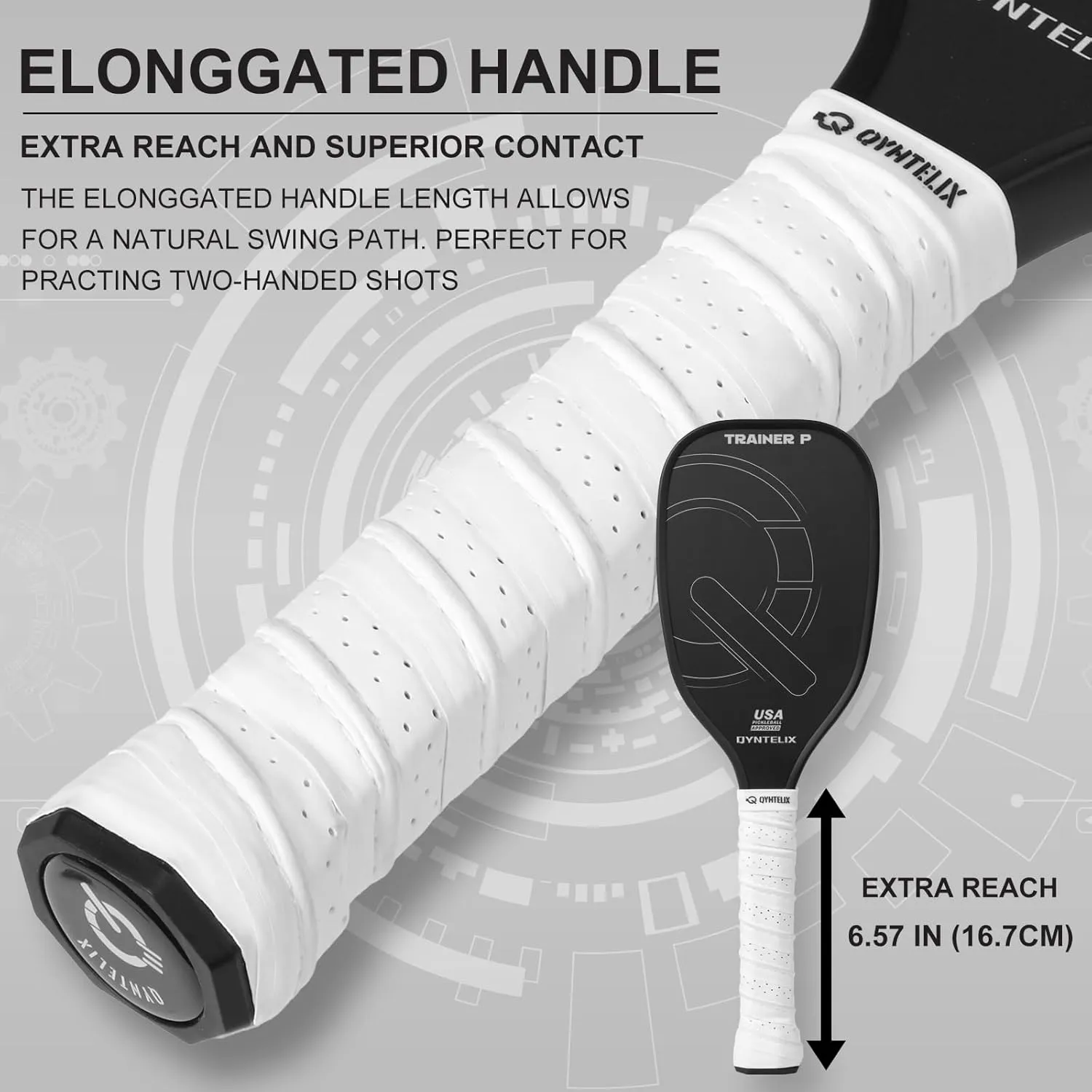 USAPA Approved Pickleball Trainer - Carbon Fiber Paddle, Extra Long Handle, 16mm Core Sweet Spot