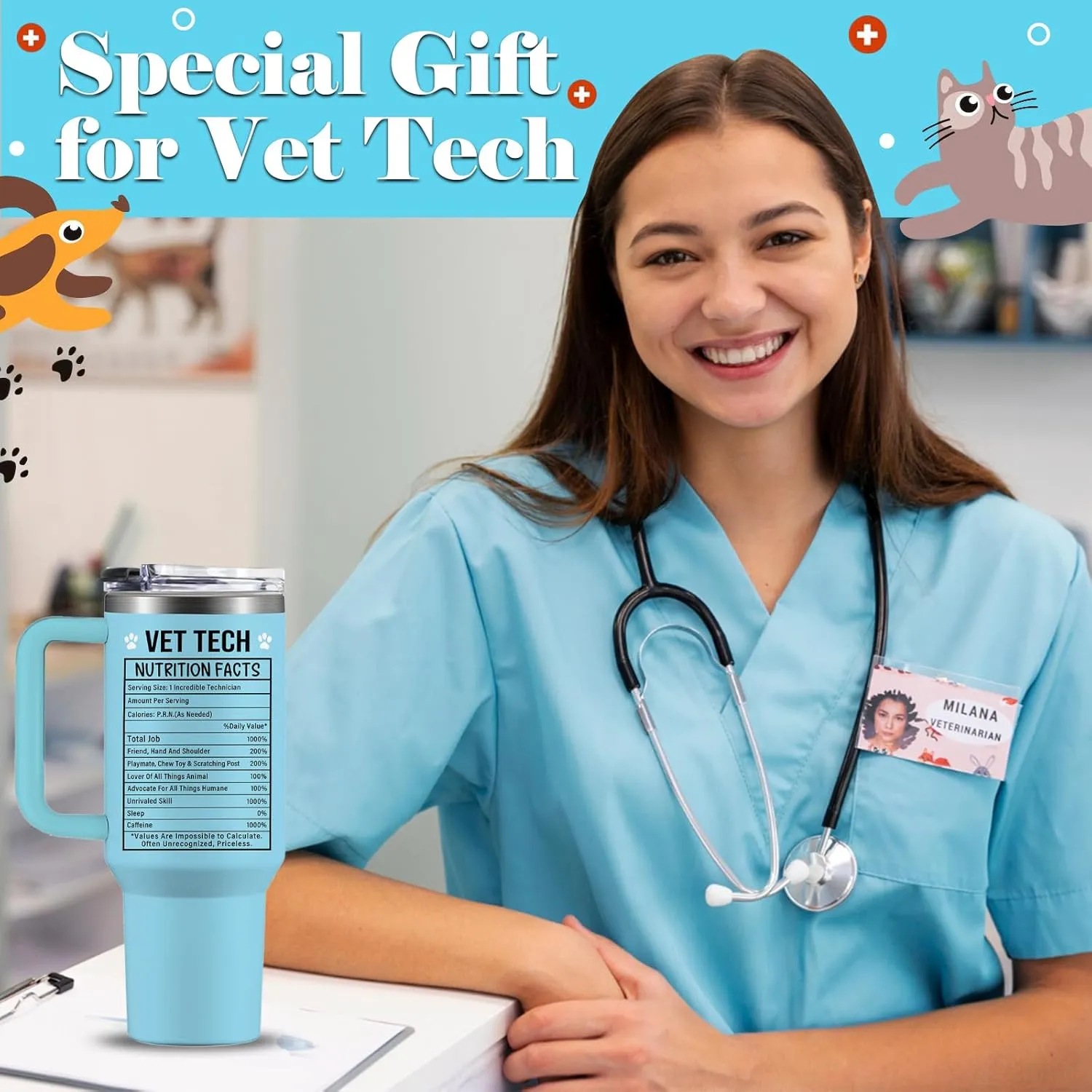 Vet Tech Gifts for Women Men, Vet Tech Tumbler Cup 40 OZ, Appreciation Gifts for Veterinarian, Veterinary Technician Gift for Birthday Graduation Christmas