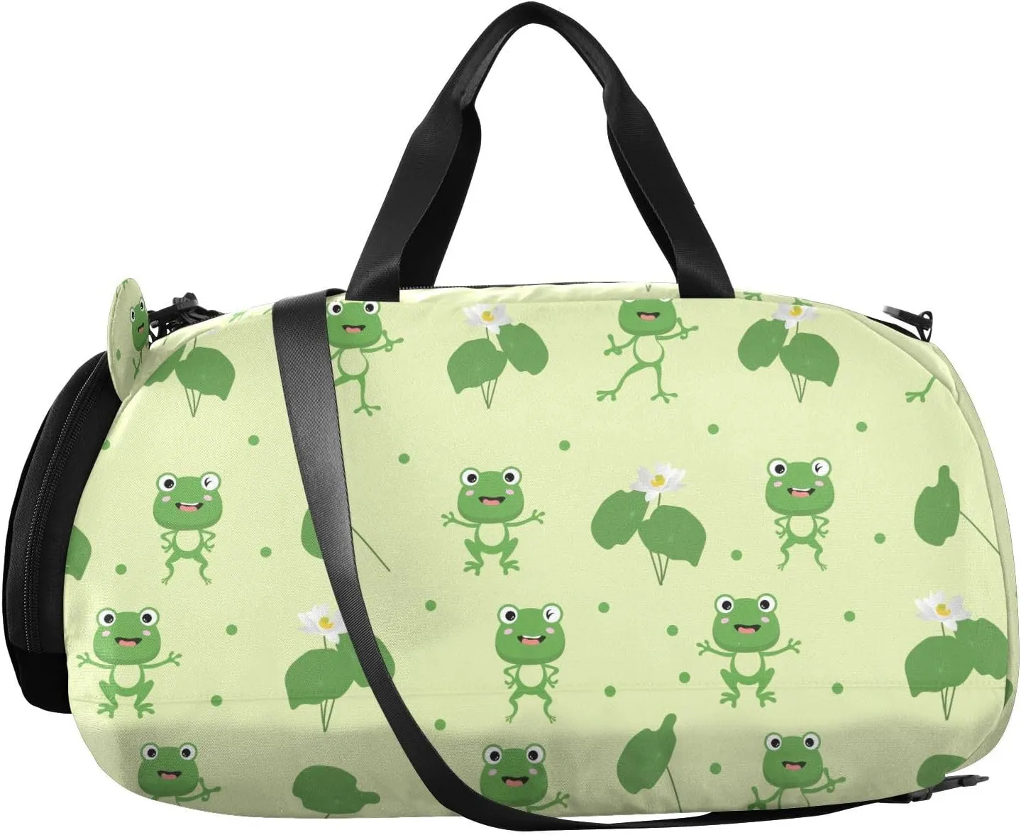 VIGTRO Funny Green Flat Frogs Kids Overnight Travel Duffel Bag Sport Gym Bag for Boys Girls with Shoe Compartment, Carry On Weekender Luggage Bag for Dance Swim Yoga