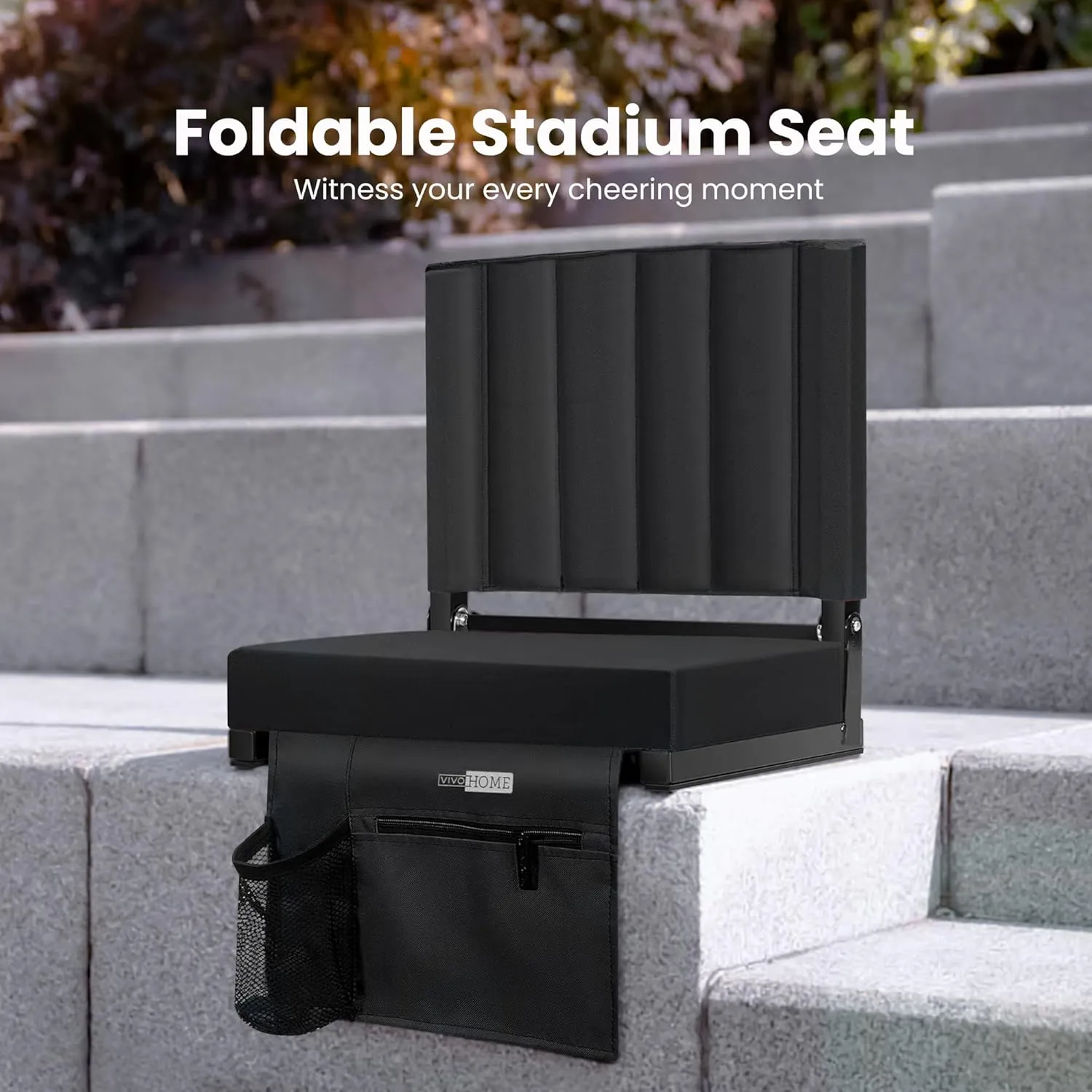 VIVOHOME Portable Stadium Seat for Bleachers with Back Support, Folding Bleacher Chair with Cup Holder and Shoulder Strap