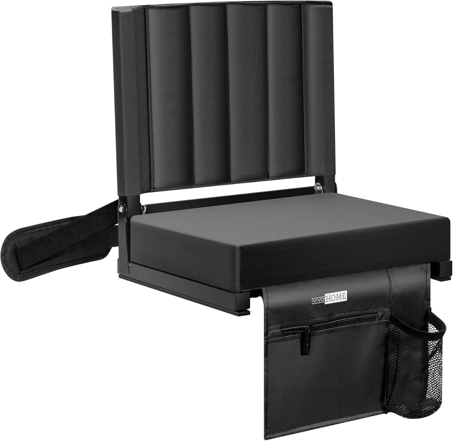 VIVOHOME Portable Stadium Seat for Bleachers with Back Support, Folding Bleacher Chair with Cup Holder and Shoulder Strap