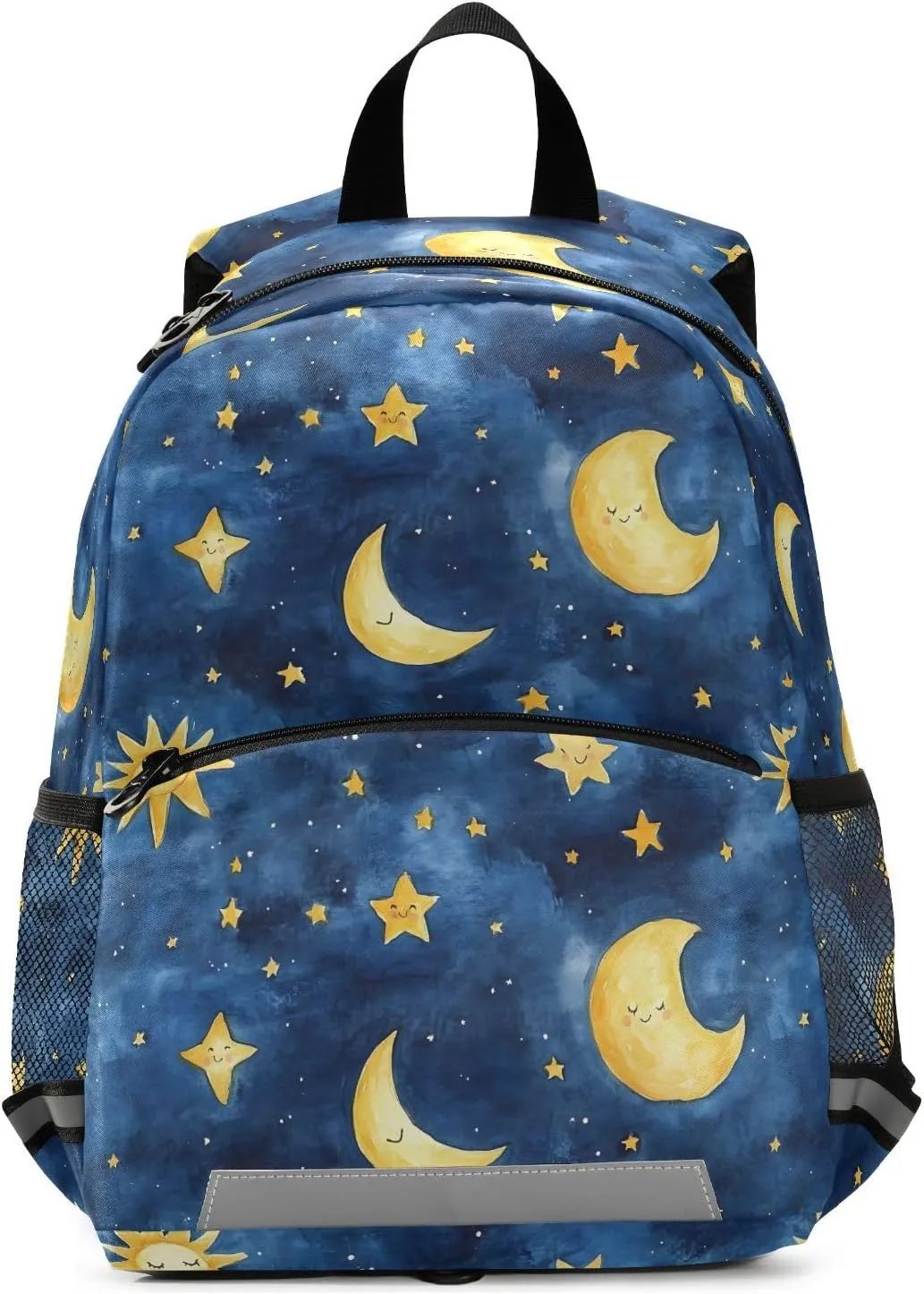 Watercolor Moon Sun Toddler Backpack Watercolor Moon Sun Print with Leash and Reflective Strips, Lightweight Kids School Bag for Boys Girls 3-6 Years, Travel Daypack for Preschool, Outings, Hi