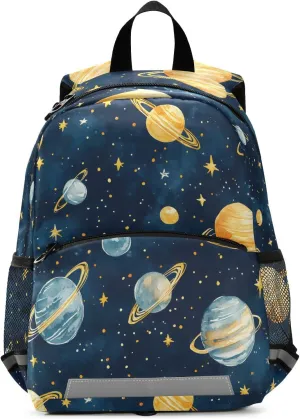 Watercolor Planets Toddler Backpack Watercolor Planets Print with Leash and Reflective Strips, Lightweight Kids School Bag for Boys Girls 3-6 Years, Travel Daypack for Preschool, Outings, Hiki