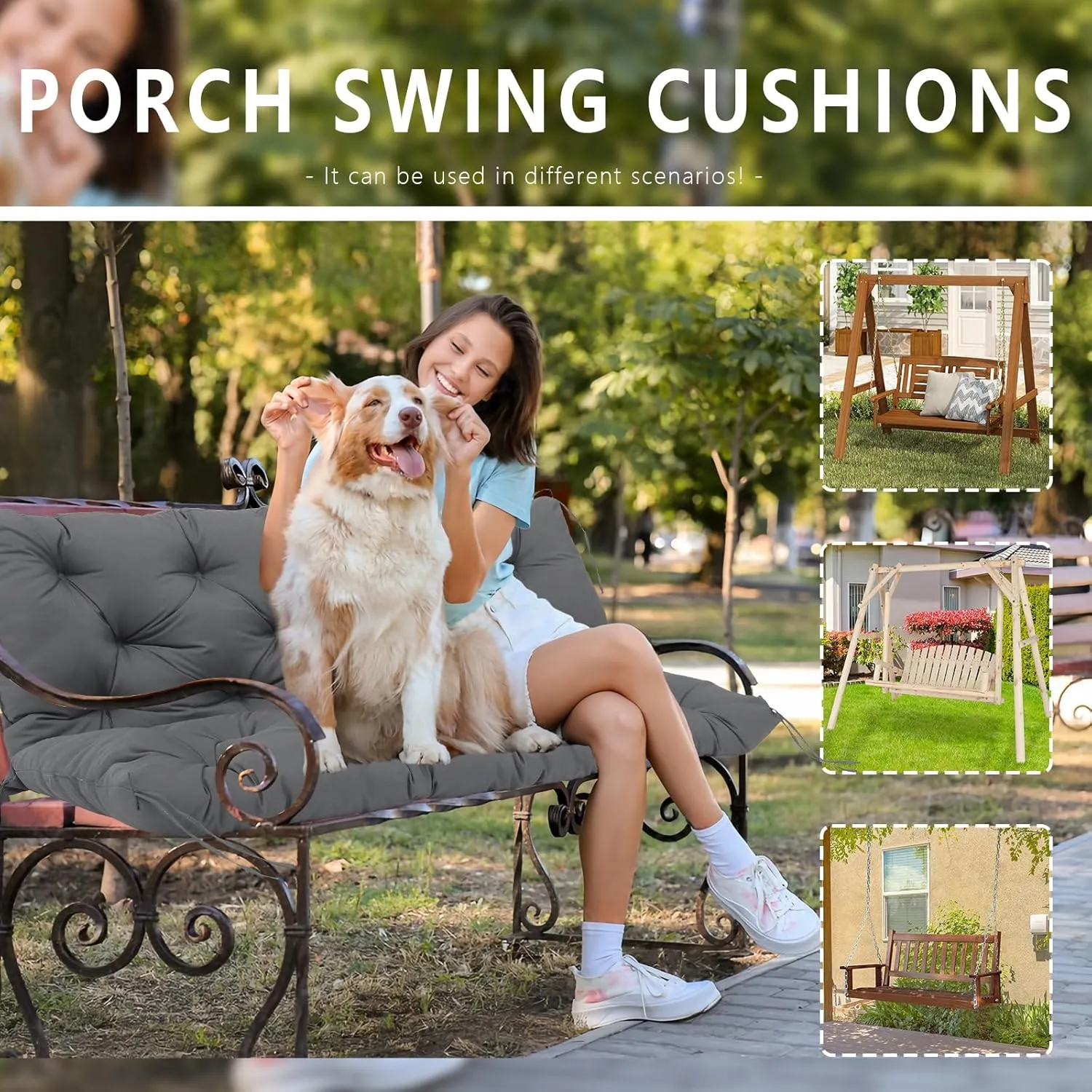 Waterproof 60 Inch Porch Swing Cushions 3 Seater Replacement Extra 5" Thick Outdoor Furniture Cushions with Non-Slip Straps Backrest for Patio Garden Backyard (Dark Gray 60×40×5inch)