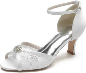 Wedding Bridal Shoes Women's Low Heel Pump Sandals Lace Pumps Shoes Women Low Heel Prom Evening Cocktail Dress Heels Sandal 6.5Cm