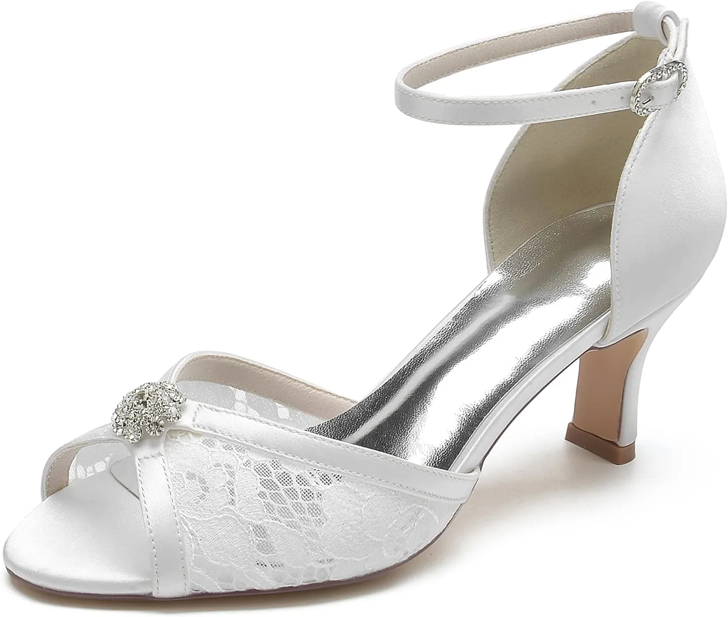 Wedding Bridal Shoes Women's Low Heel Pump Sandals Lace Pumps Shoes Women Low Heel Prom Evening Cocktail Dress Heels Sandal 6.5Cm