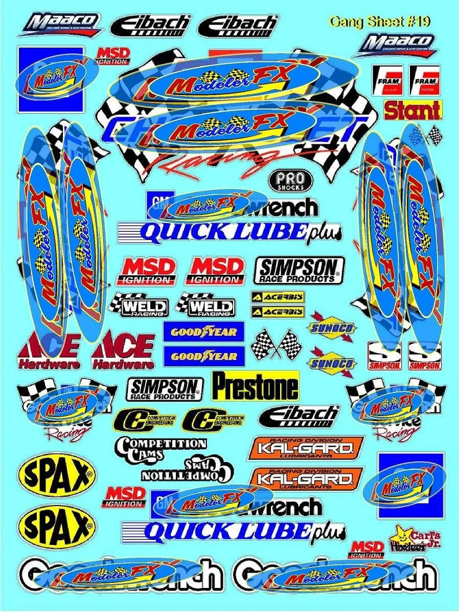 White Vinyl R/C Racing Sponsor Sticker Gang Sheet 19-1/24-1/16th Scale Model Decal Sticker Sheet Radio Control Lexan Body - Decorate Your R/c Cars, Boats, Trucks Scale Model Gift