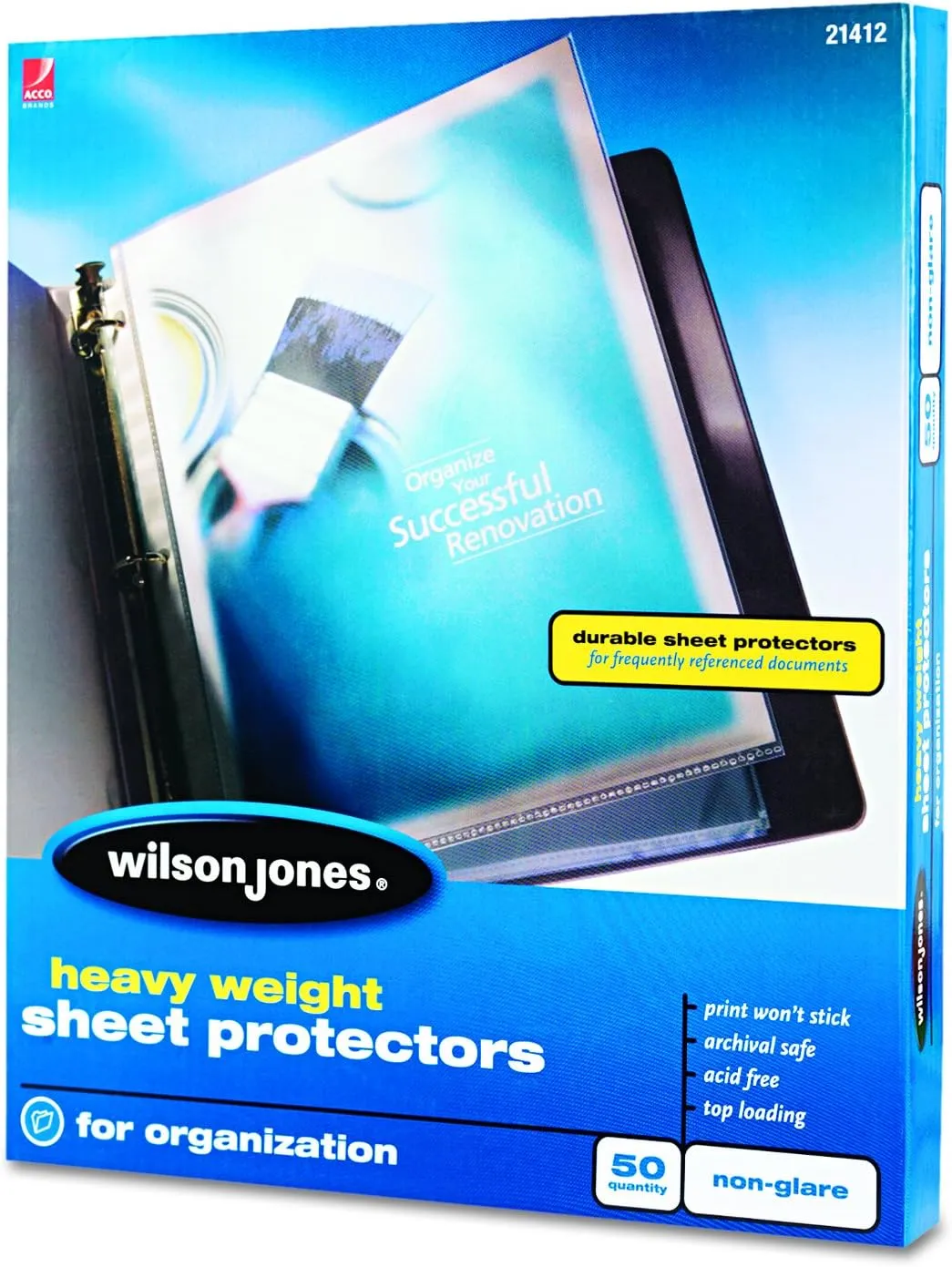 Wilson Jones Sheet Protectors, Heavy Weight, Top-Loading, Non-Glare, 50 Sheets/Box (W21412)