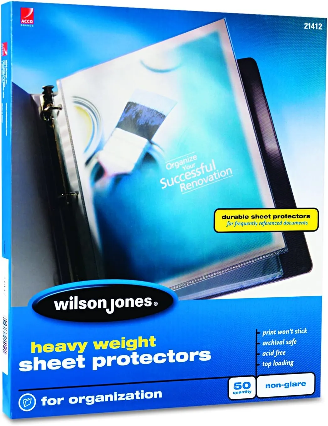 Wilson Jones Sheet Protectors, Heavy Weight, Top-Loading, Non-Glare, 50 Sheets/Box (W21412)