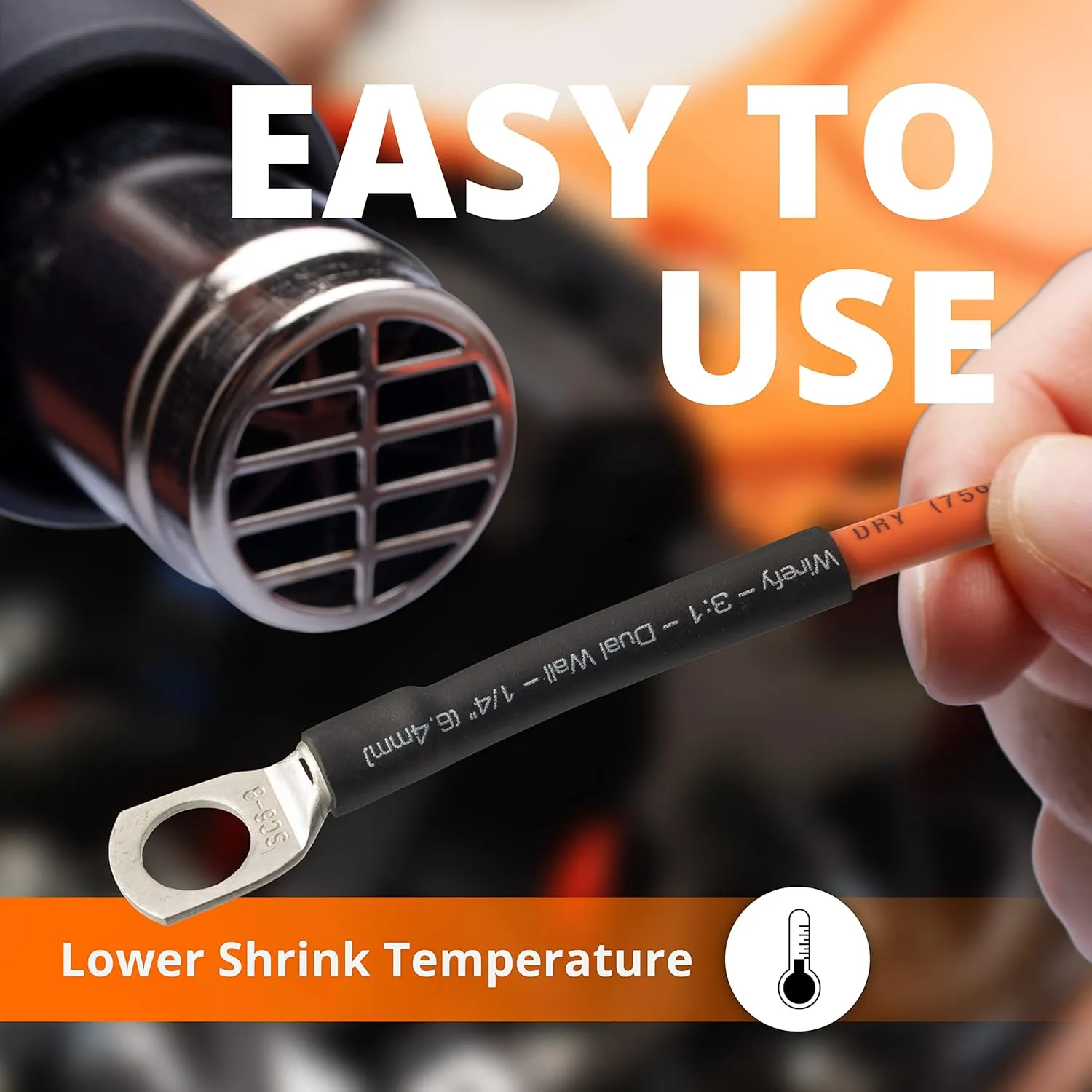 Wirefy 1/4" Heat Shrink Tubing - 3:1 Ratio - Adhesive Lined - a resistant Heat Shrink - Black - 50 Feet Roll