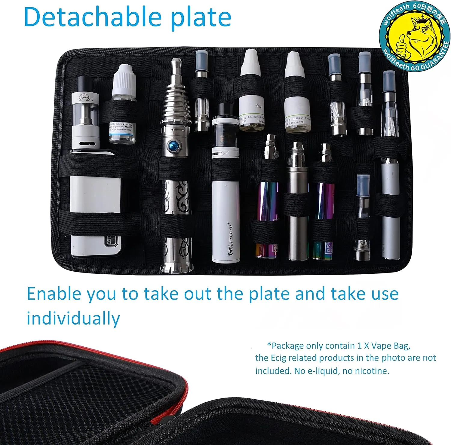 Wolfteeth 13 inch Vapor Case Black Hard Shell Vapor Pouches Supplies Organized Accessories Vape Bag Fits Coils Tank Holder Vaporizer Holster Christmas Day Gifts (Empty Case Only) Red Zipper 122601