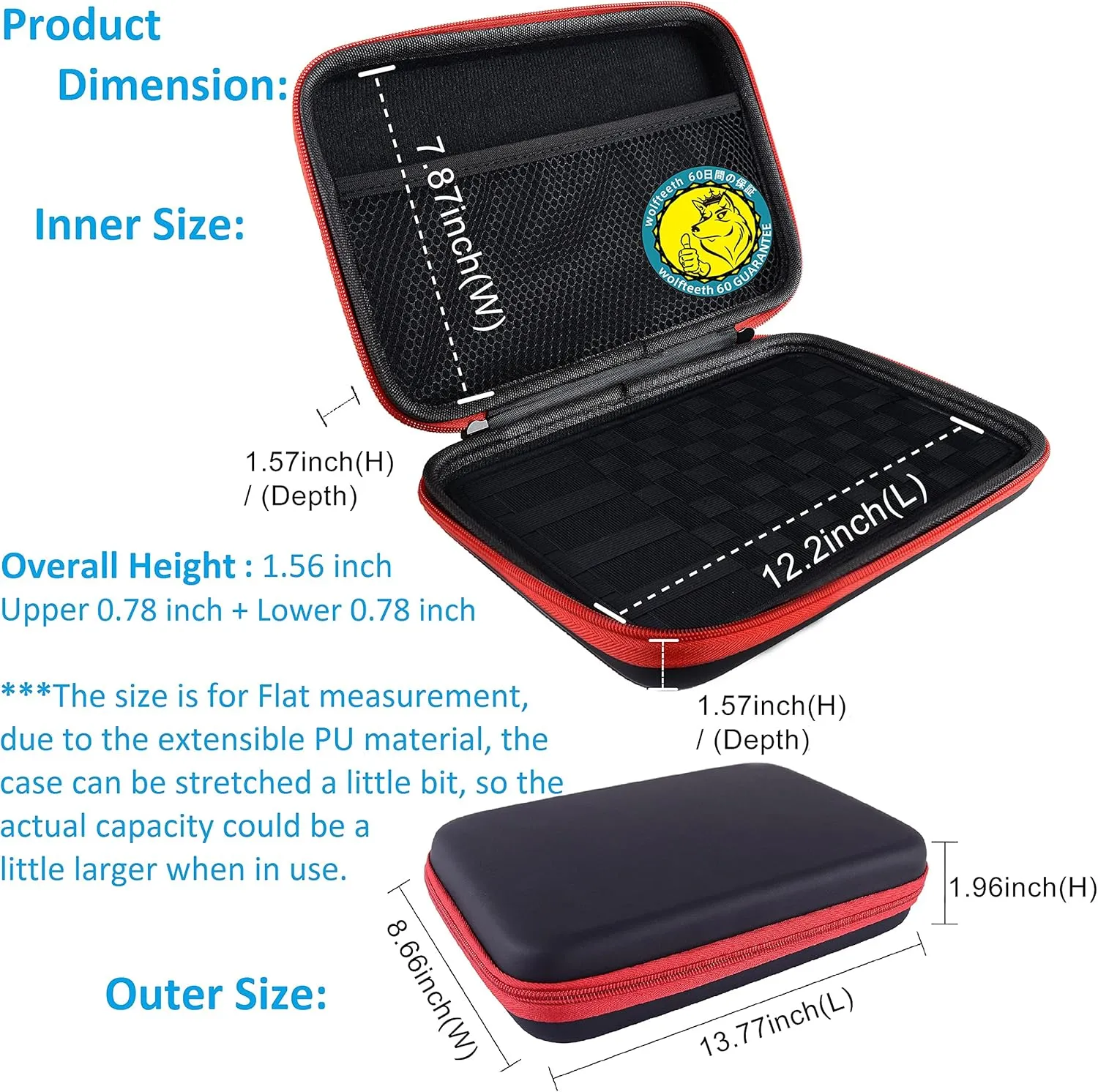 Wolfteeth 13 inch Vapor Case Black Hard Shell Vapor Pouches Supplies Organized Accessories Vape Bag Fits Coils Tank Holder Vaporizer Holster Christmas Day Gifts (Empty Case Only) Red Zipper 122601