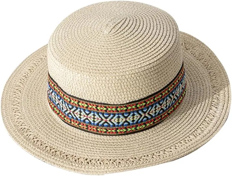 Women Boater Hat 1920s Straw Hat 20s Men Wide Brim Beach Boho Hat