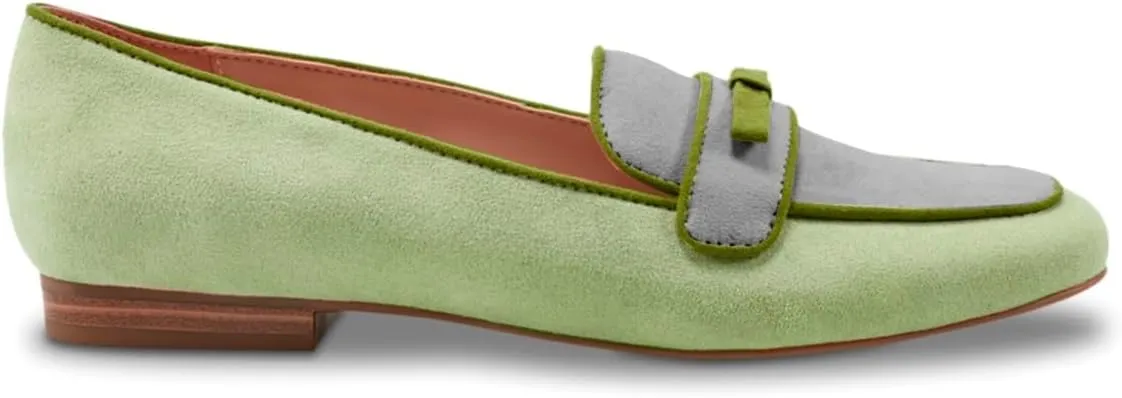 Women Bow Loafer Flats Suede Slip On Comfortable Flat Penny Loafers Closed Square Toe Two-Toned Flat Shoes Patchwork Office Ladies Work Loafers Dressy Casual Club Driver Flats Fall 4-11 M US