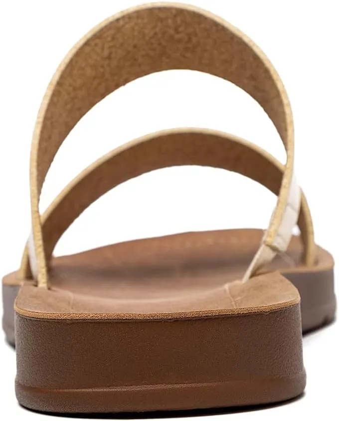 Women Casual Open Toe Two Bands with Elastic Fashion Slide Flat Sandal