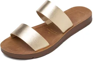 Women Casual Open Toe Two Bands with Elastic Fashion Slide Flat Sandal