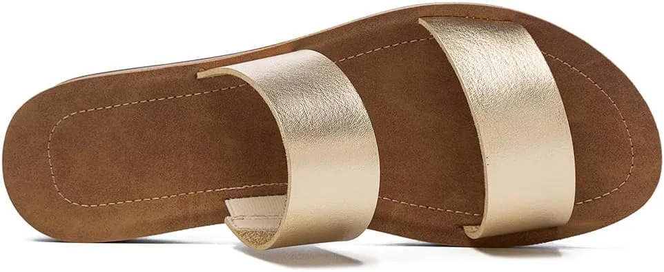 Women Casual Open Toe Two Bands with Elastic Fashion Slide Flat Sandal