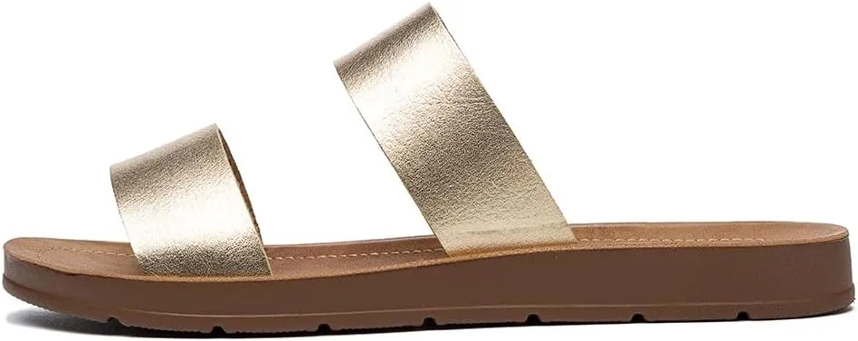 Women Casual Open Toe Two Bands with Elastic Fashion Slide Flat Sandal