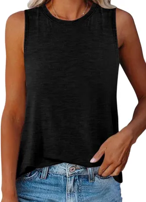 Women Crewneck Curved Hem Tank Tops Summer Casual Sleeveless Loose Fit Tunic Tops 2024