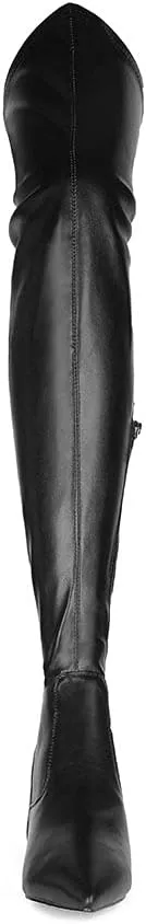 Women Patent Leather Flat Over the Knee Boots Pointed Toe Side Zipper Thigh High Low Heel Boot