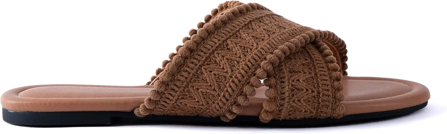 Women Slides Sandals Braided Summer Bohemian Dressy Vacation Beach Comfy Slip On Flat