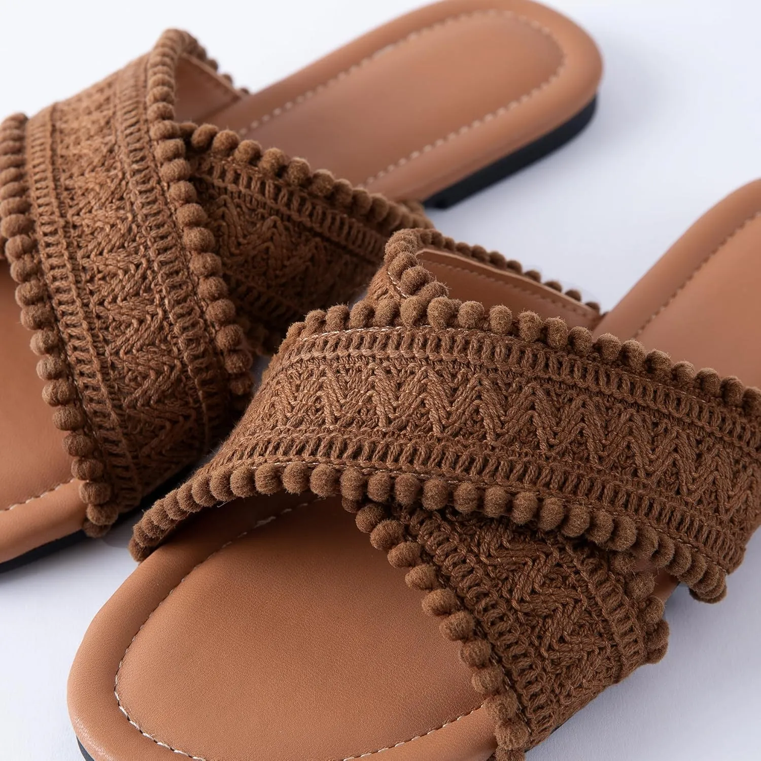 Women Slides Sandals Braided Summer Bohemian Dressy Vacation Beach Comfy Slip On Flat
