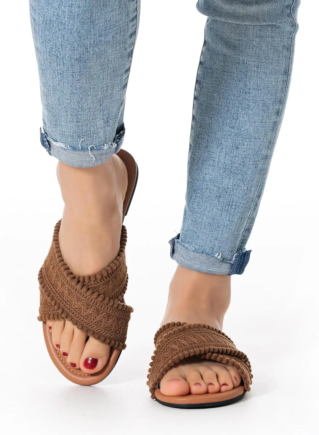 Women Slides Sandals Braided Summer Bohemian Dressy Vacation Beach Comfy Slip On Flat