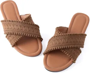 Women Slides Sandals Braided Summer Bohemian Dressy Vacation Beach Comfy Slip On Flat