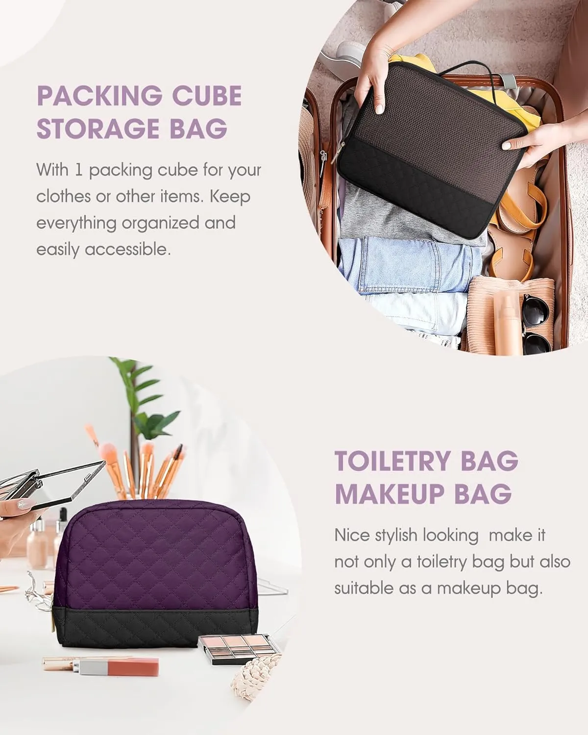 Women Weekender Travel Duffle Bag: Overnight Bags with Shoe Compartment Carry on Bags Weekend Yoga Gym with Wet Pocket Travel Duffel Tote Bag Black Purple