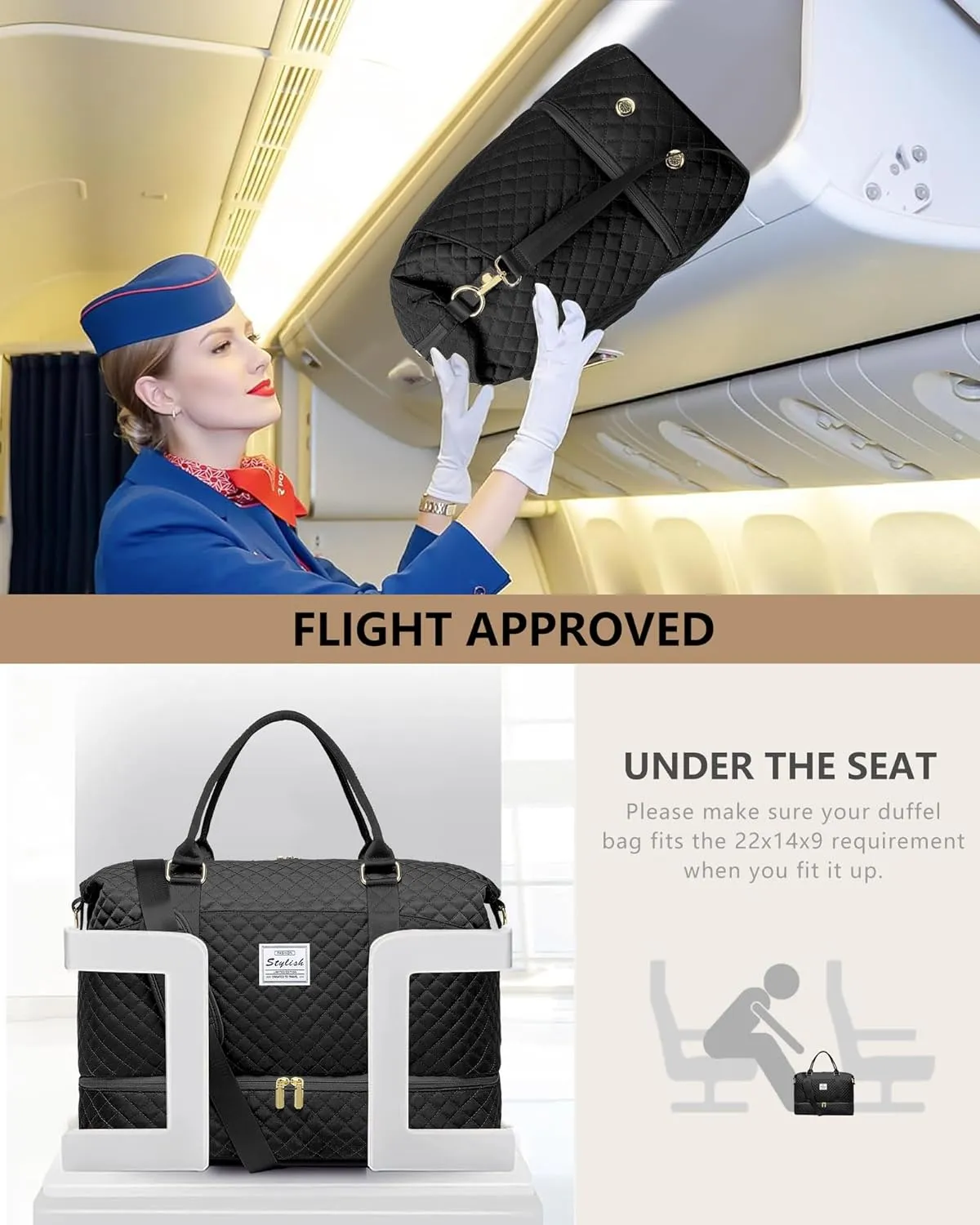 Women Weekender Travel Duffle Bags - Large Duffel Overnight Bag with Shoe Compartment & Toiletry Carry on Tote Weekend Yoga Gym Bags with Wet Pocket Hospital Bags for Labor and Delivery Black
