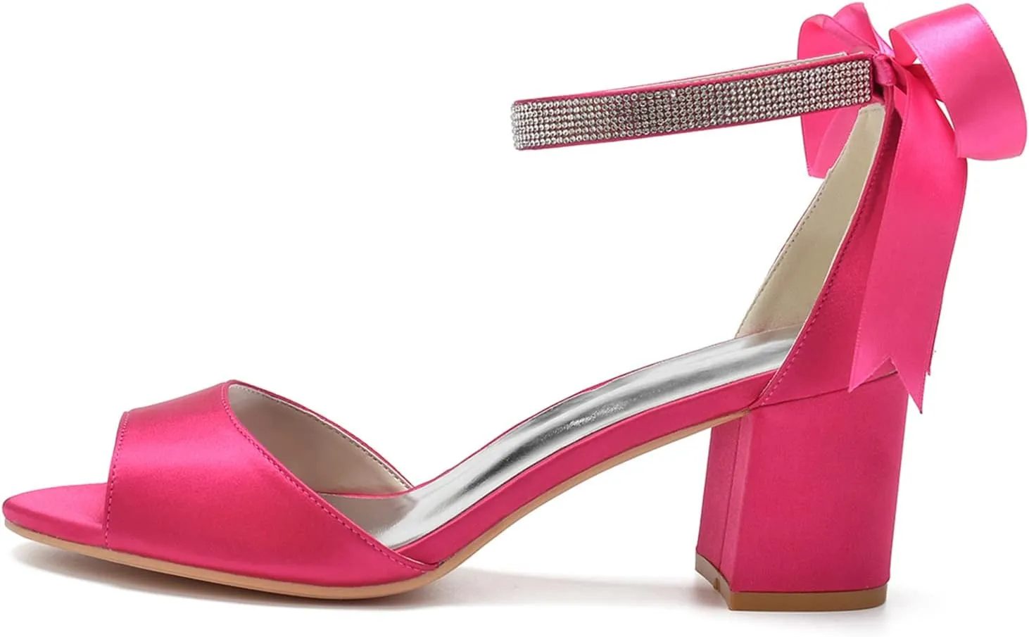 Women's Block Low Heel Sandals 2.36 Inches Peep Toe High Heel Sandals Ribbon Satin Wedding Bridal Shoes