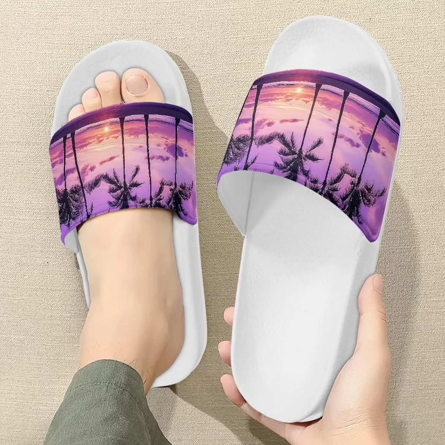 Women's Casual Slide Sandals,Open Toe Non Slip for Bathroom,Indoor Home,Pool,Beach Flat Sandals White Sole