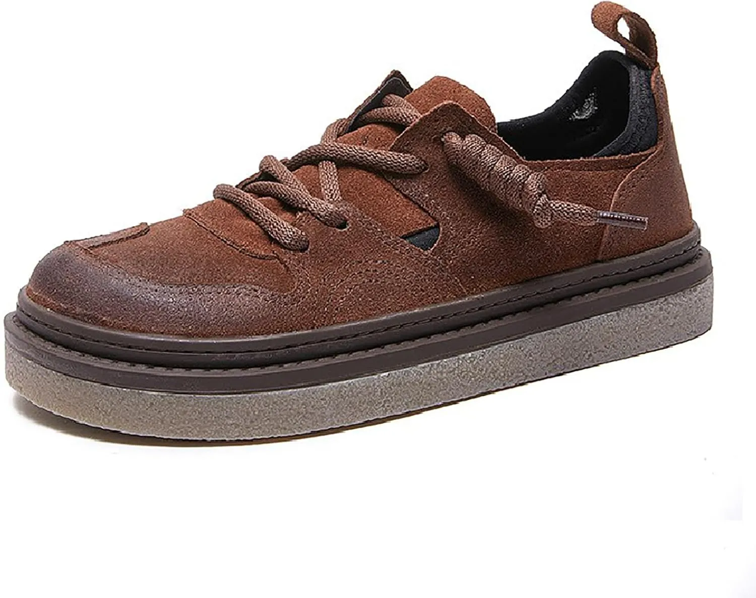 Women's Cow Leather Platform Casual Walking Shoes with Elastic Lace-up Retro Splice Leather Comfortable Round Toe Anti-Slip Flat Sneakers Fall Winter Daily Work Drive Shoes