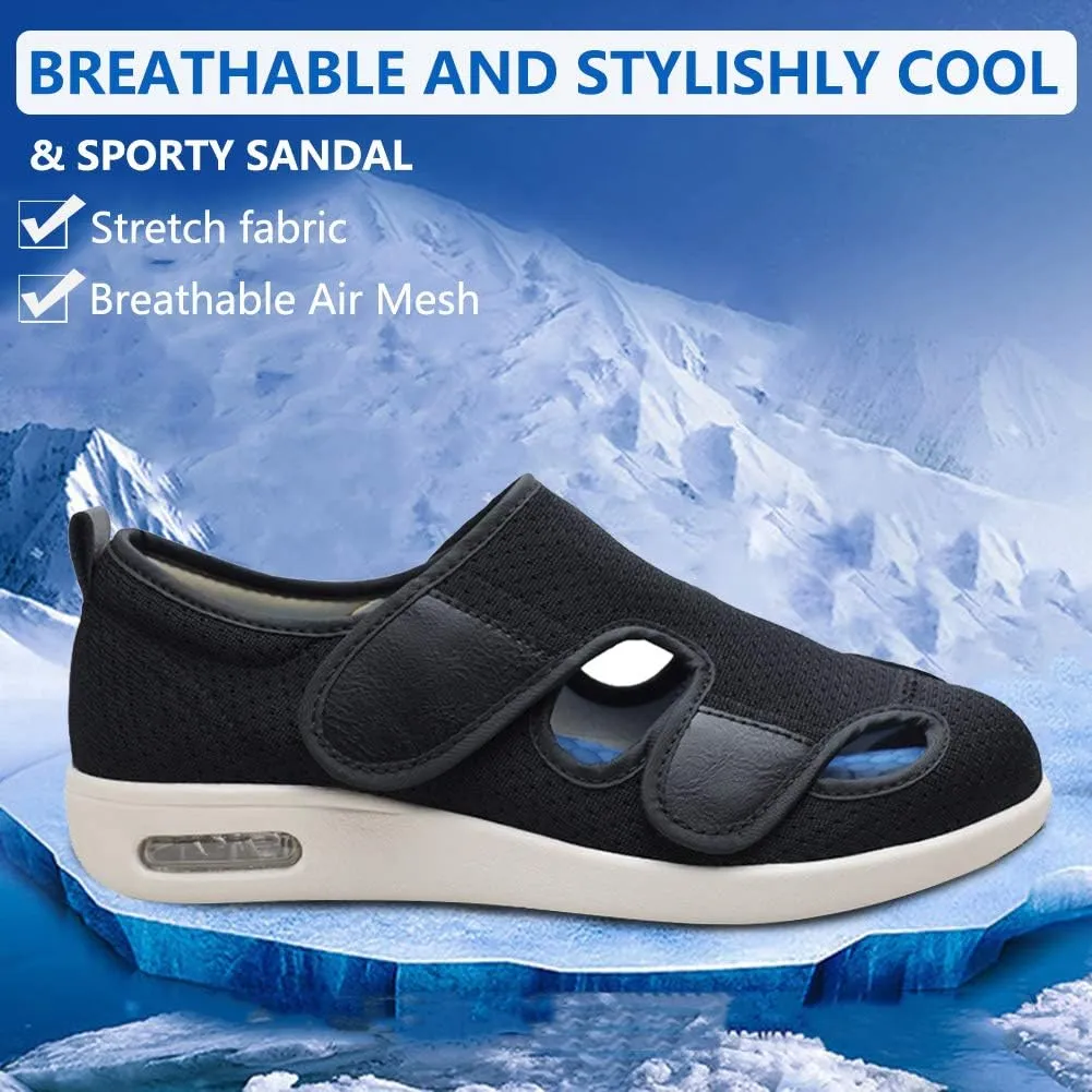 Women's Diabetic Sandals, Adjustable Closure Comfy Slippers, Extra Wide Walking Shoes for Diabetic Edema Plantar Fasciitis Bunions Arthritis Swollen Feet