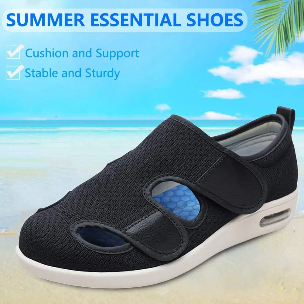 Women's Diabetic Sandals, Adjustable Closure Comfy Slippers, Extra Wide Walking Shoes for Diabetic Edema Plantar Fasciitis Bunions Arthritis Swollen Feet