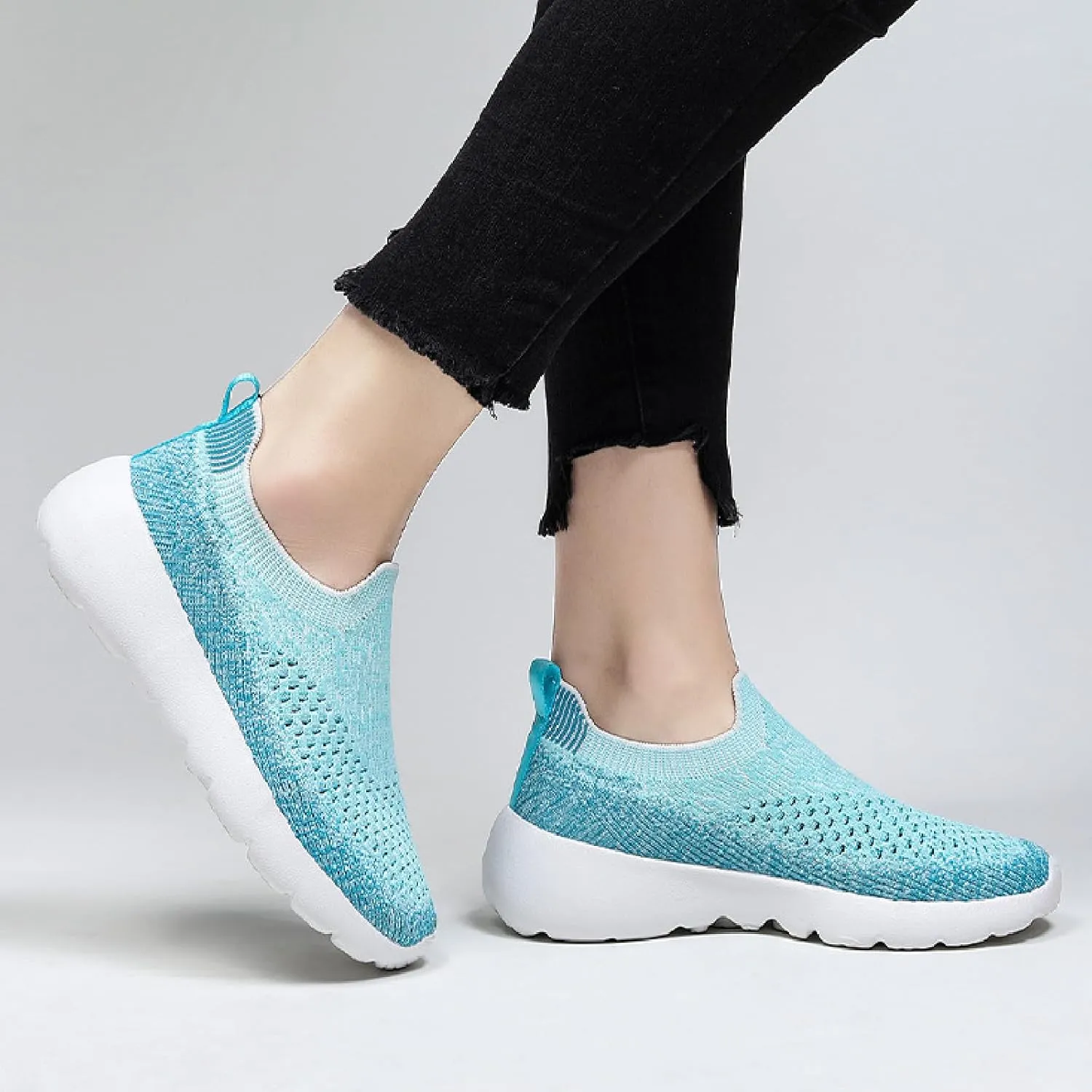 Women's Elastic Knit Slip On Sneakers Breathable Mesh Soft Bottom Lightweight Walking Sock Shoes Comfortable Yoga Fitness Tennis Shoes