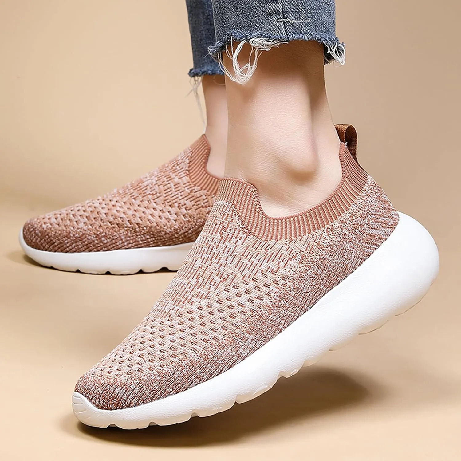 Women's Elastic Knit Slip On Sneakers Breathable Mesh Soft Bottom Lightweight Walking Sock Shoes Comfortable Yoga Fitness Tennis Shoes