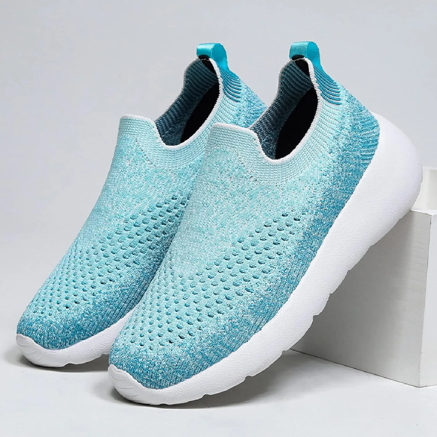 Women's Elastic Knit Slip On Sneakers Breathable Mesh Soft Bottom Lightweight Walking Sock Shoes Comfortable Yoga Fitness Tennis Shoes