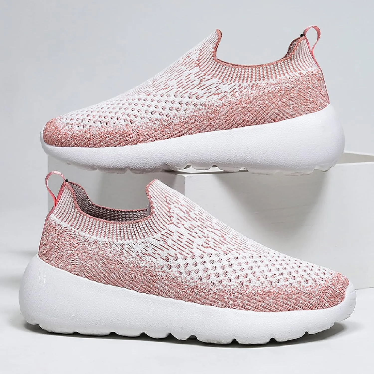 Women's Elastic Knit Slip On Sneakers Breathable Mesh Soft Bottom Lightweight Walking Sock Shoes Comfortable Yoga Fitness Tennis Shoes
