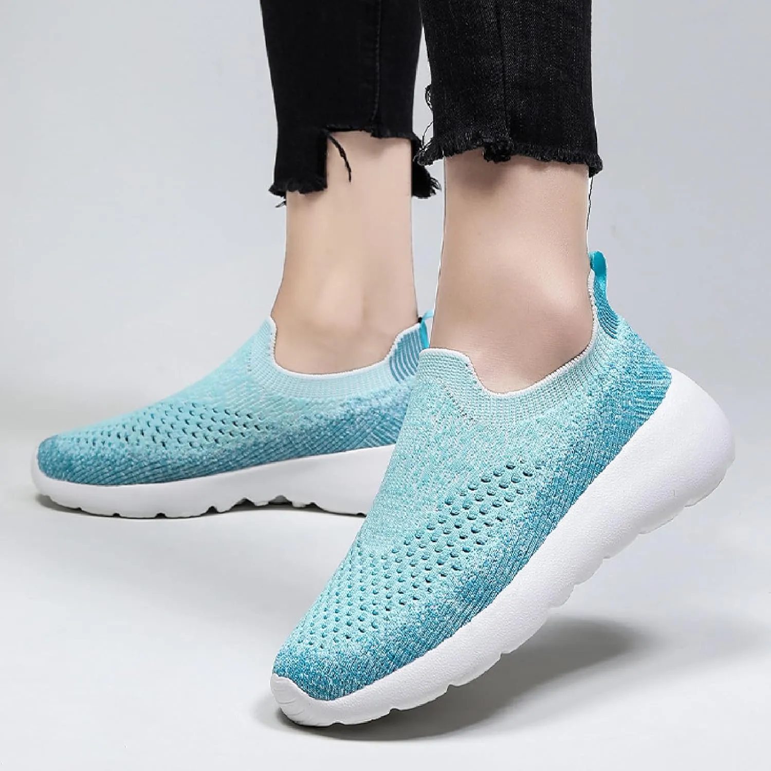 Women's Elastic Knit Slip On Sneakers Breathable Mesh Soft Bottom Lightweight Walking Sock Shoes Comfortable Yoga Fitness Tennis Shoes