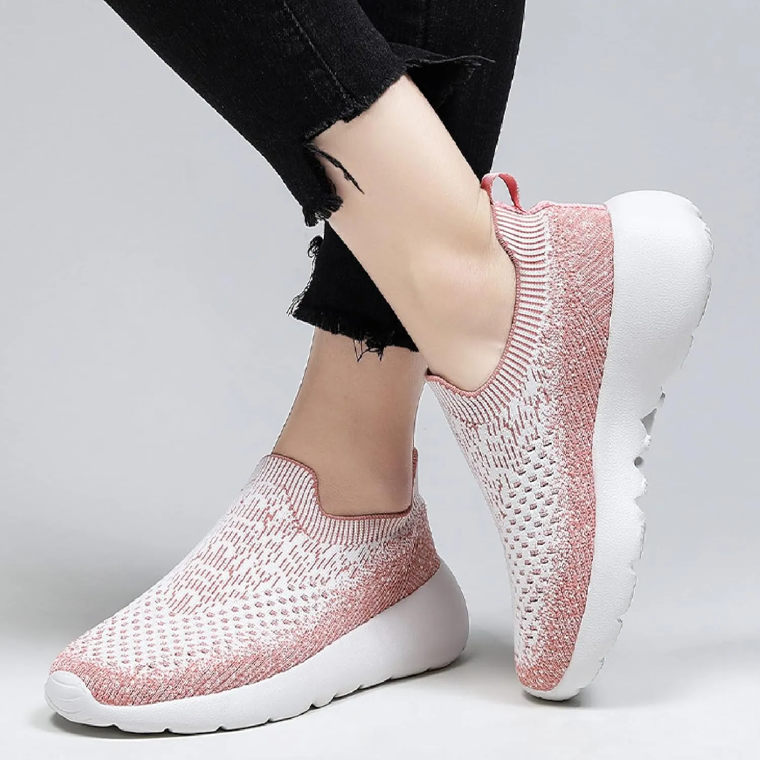 Women's Elastic Knit Slip On Sneakers Breathable Mesh Soft Bottom Lightweight Walking Sock Shoes Comfortable Yoga Fitness Tennis Shoes