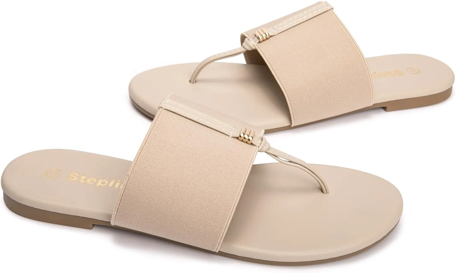Women's Elastic T-Strap Sandals - Comfortable Slip-On Summer Flats, Stretchy Slide Sandals for Walking, Beach, and Casual Wear