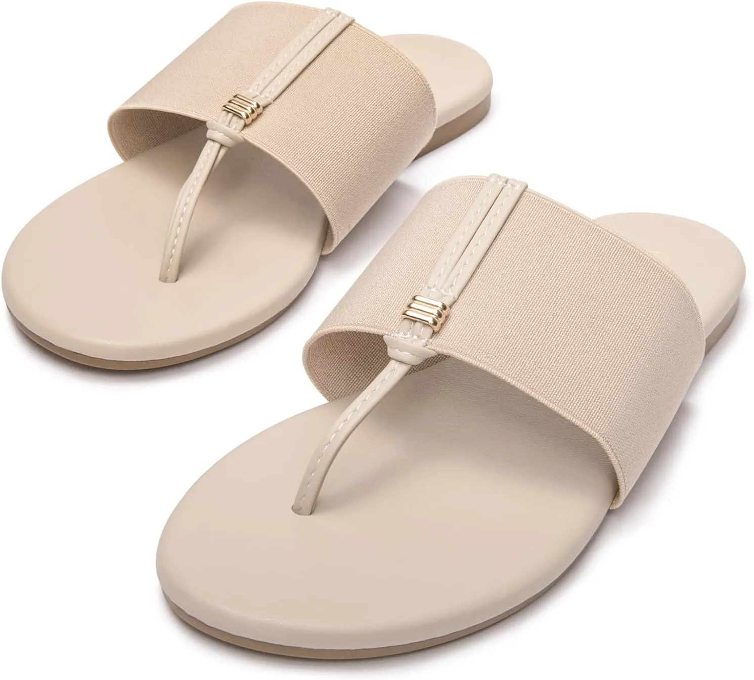 Women's Elastic T-Strap Sandals - Comfortable Slip-On Summer Flats, Stretchy Slide Sandals for Walking, Beach, and Casual Wear