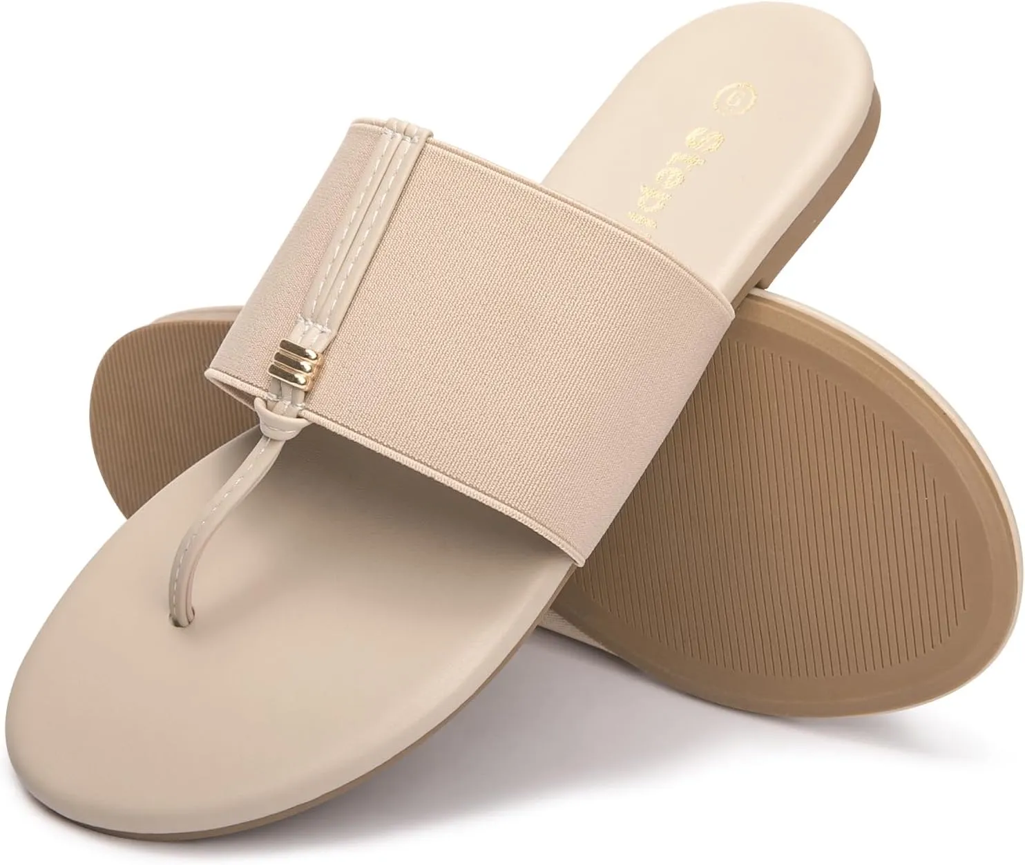 Women's Elastic T-Strap Sandals - Comfortable Slip-On Summer Flats, Stretchy Slide Sandals for Walking, Beach, and Casual Wear