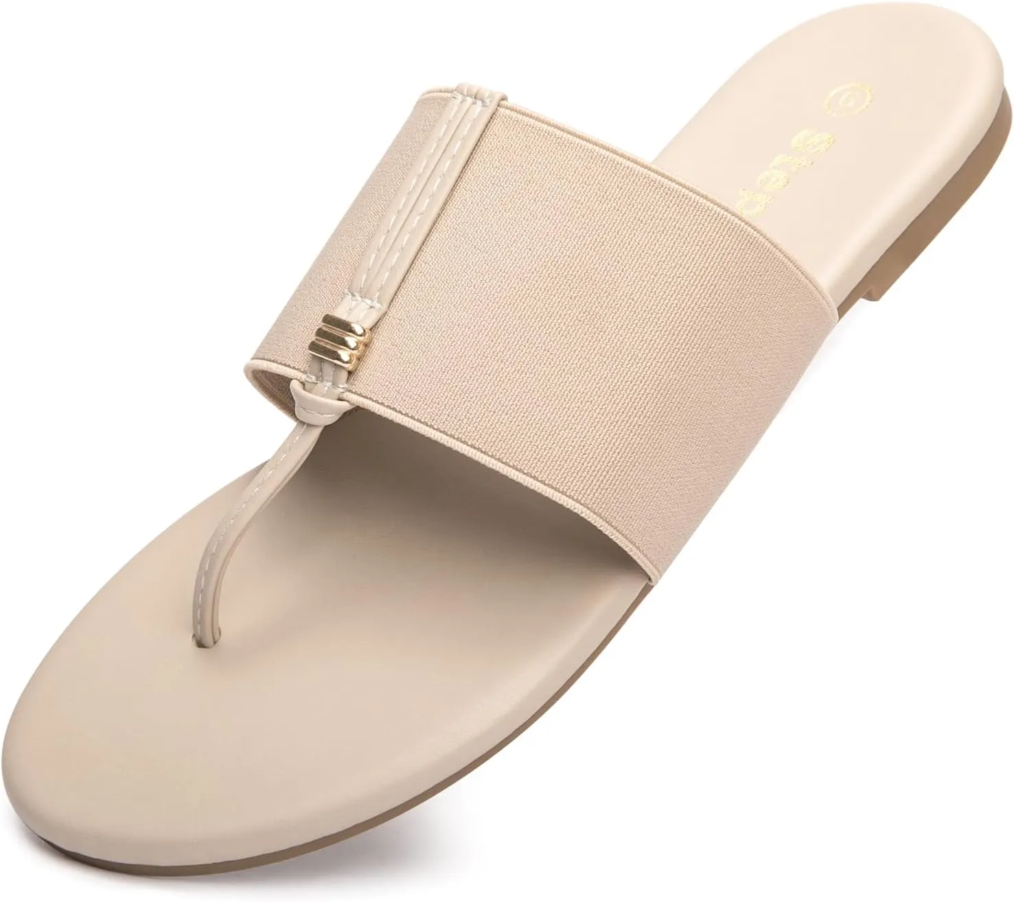 Women's Elastic T-Strap Sandals - Comfortable Slip-On Summer Flats, Stretchy Slide Sandals for Walking, Beach, and Casual Wear